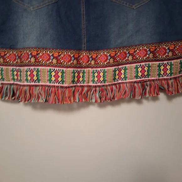 Cato Tribal Aztec Fringe Denim Skirt.  Size 16 NWT - Picture 8 of 16